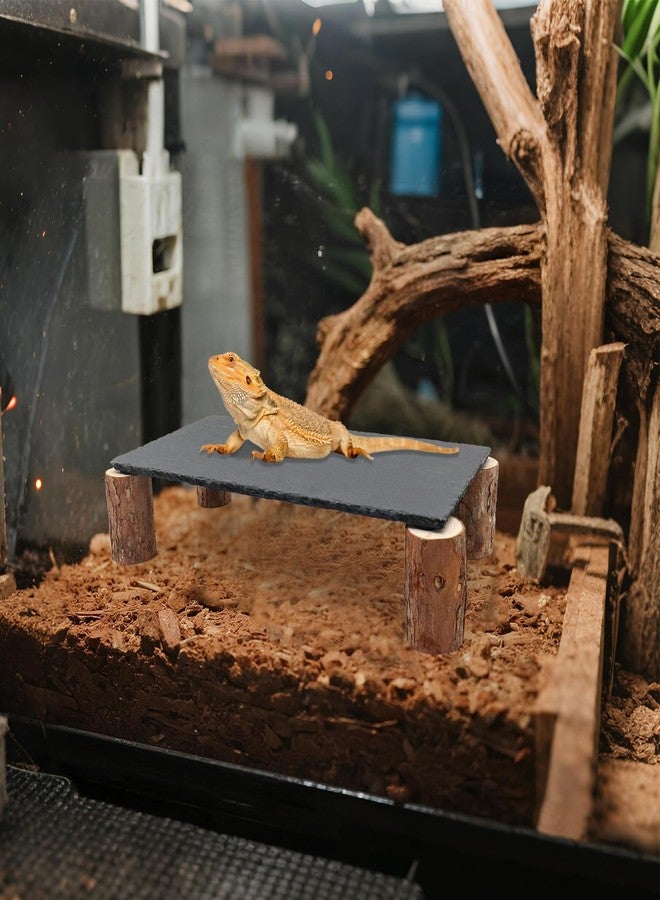 MHLLGN Bearded Dragon Basking Platform, Slate Rocks for Reptiles with Wooden Pile, Leopard Gecko Hides and Caves, Reptile Tank Accessories for Bearded Dragons, Geckos, Ball Pythons, Tortoise (Black, Large) - Image 4